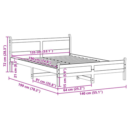 Letto senza Materasso Marrone Cera 135x190 cm in Legno di Pino | homemem39