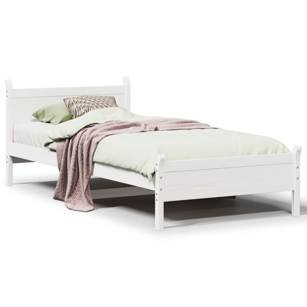 Letto senza Materasso Bianco 75x190 in Legno Massello di Pino - homemem39