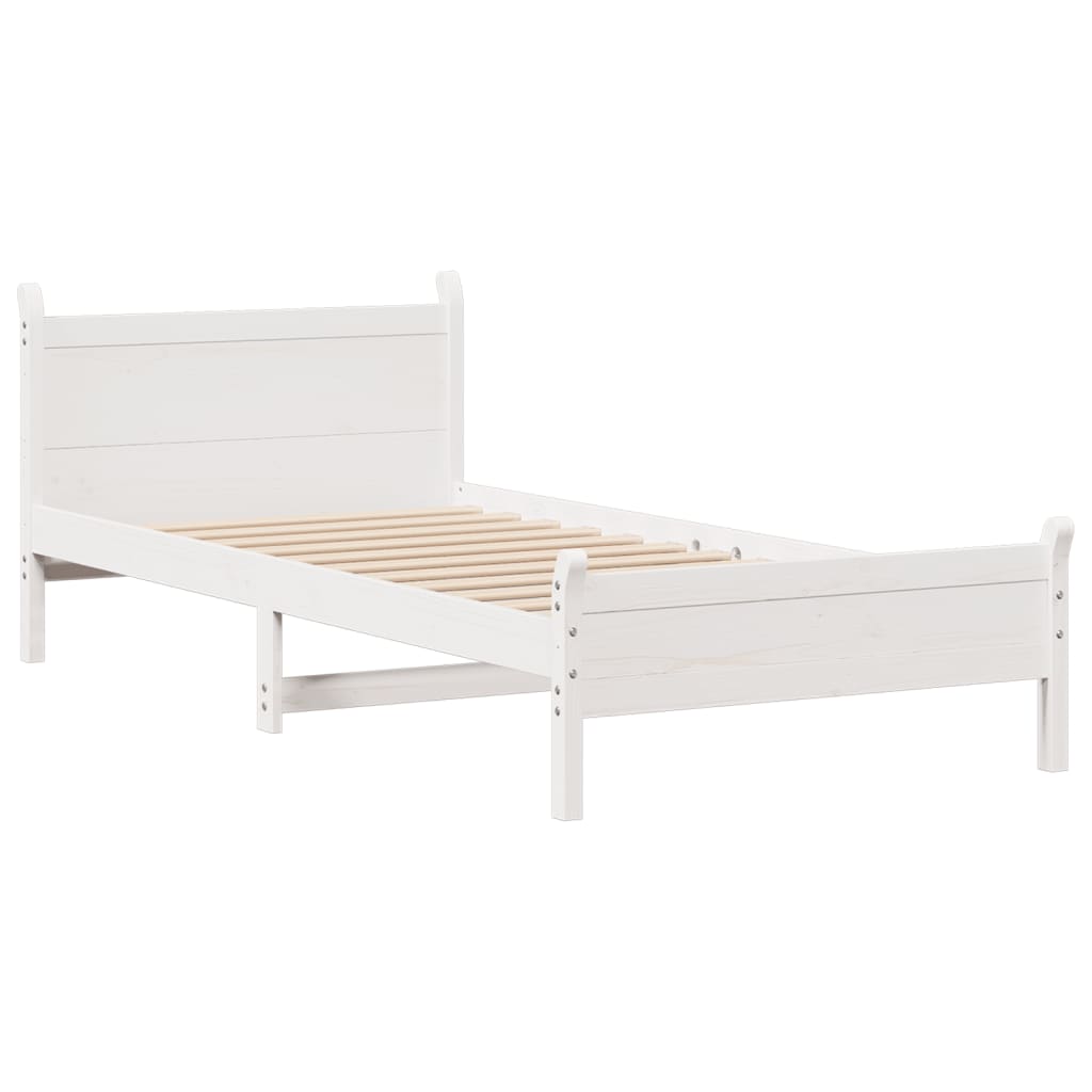 Letto senza Materasso Bianco 75x190 in Legno Massello di Pino - homemem39