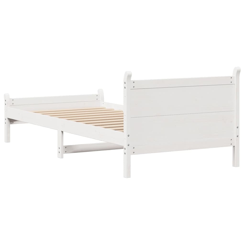Letto senza Materasso Bianco 75x190 in Legno Massello di Pino - homemem39