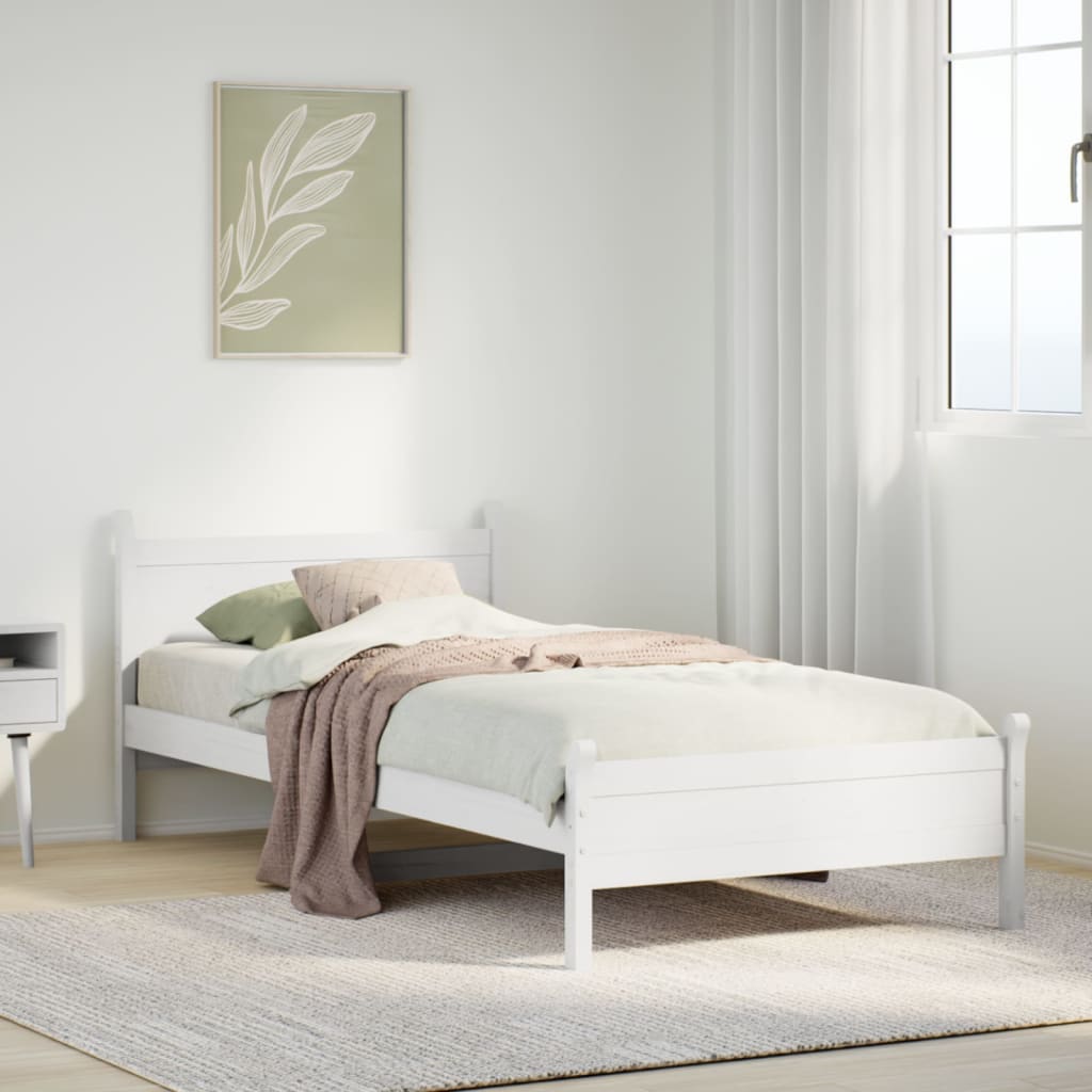 Letto senza Materasso Bianco 75x190 in Legno Massello di Pino - homemem39