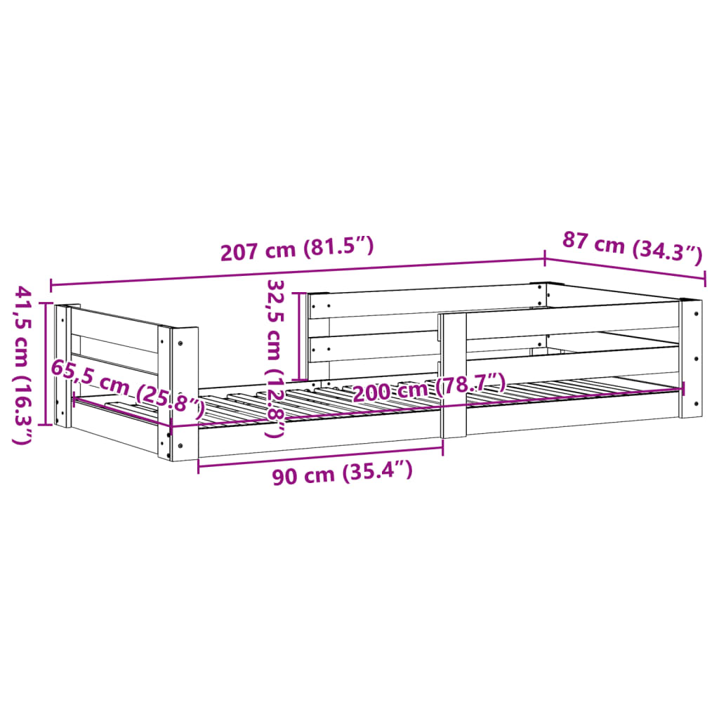 Giroletto senza Materasso 80x200 cm in Legno Massello Pino | homemem39