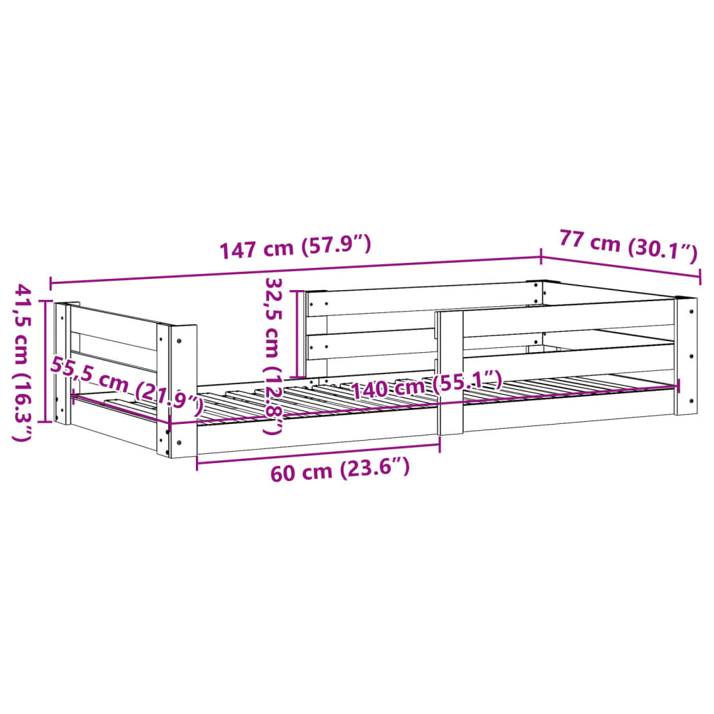Letto senza Materasso Bianco 70x140 cm in Legno di Pino | homemem39