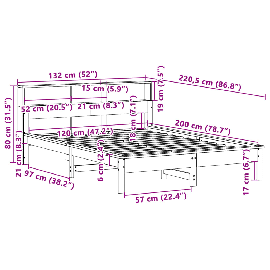Letto Libreria senza Materasso 120x200cm Legno Massello di Pino | homemem39