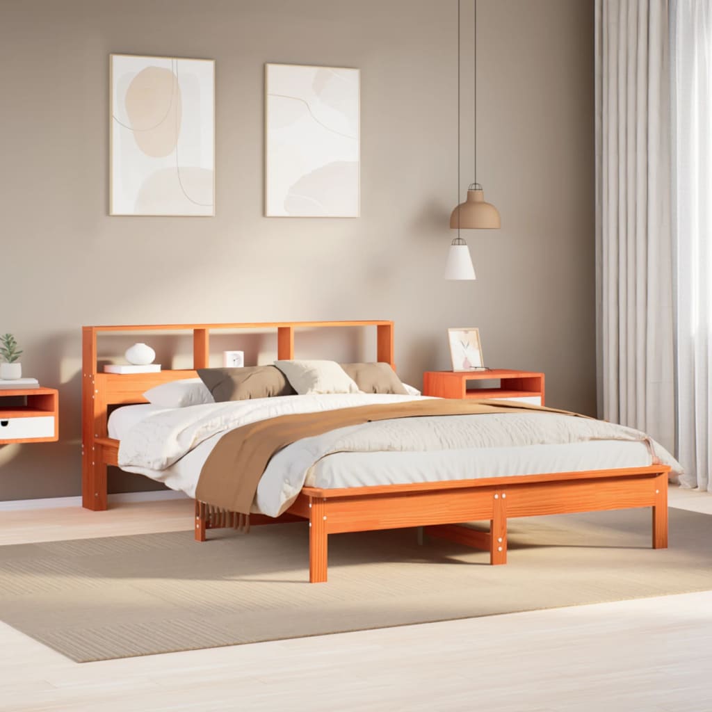 Letto Libreria senza Materasso Marrone Cera 120x190 cm in Pino | homemem39