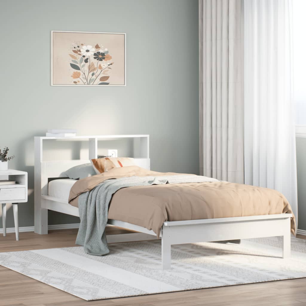 Letto Libreria senza Materasso Bianco 90x190 cm Massello Pino - homemem39