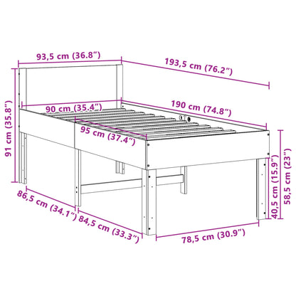 Letto senza Materasso 90x190 cm in Legno Massello di Pino | homemem39