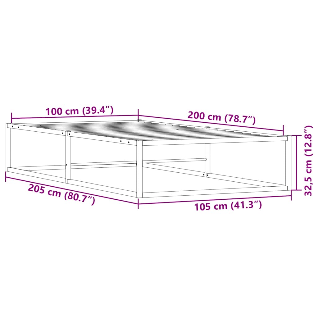 Giroletto senza Materasso Bianco 100x200 cm in Metallo