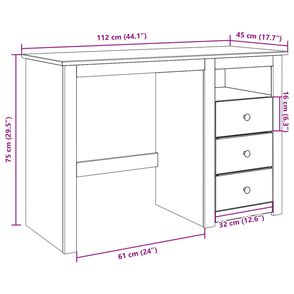 Scrivania PANAMA 112x45x75 cm Legno Massello di Pino | homemem39