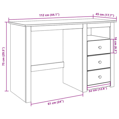Scrivania Panama 112x45x75 cm Legno Massello di Pino