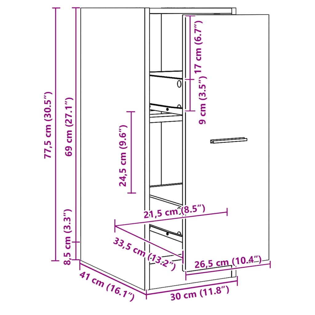 Armadietto da Farmacia Rovere 30x41x77,5 cm in Truciolato | homemem39