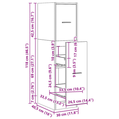 Armadietto da Farmacia Rovere Fumo 30x41x118 cm in Truciolato | homemem39