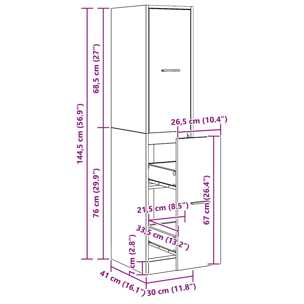 Mobiletto da Farmacia Artigianale Rovere 30x41x144,5 cm