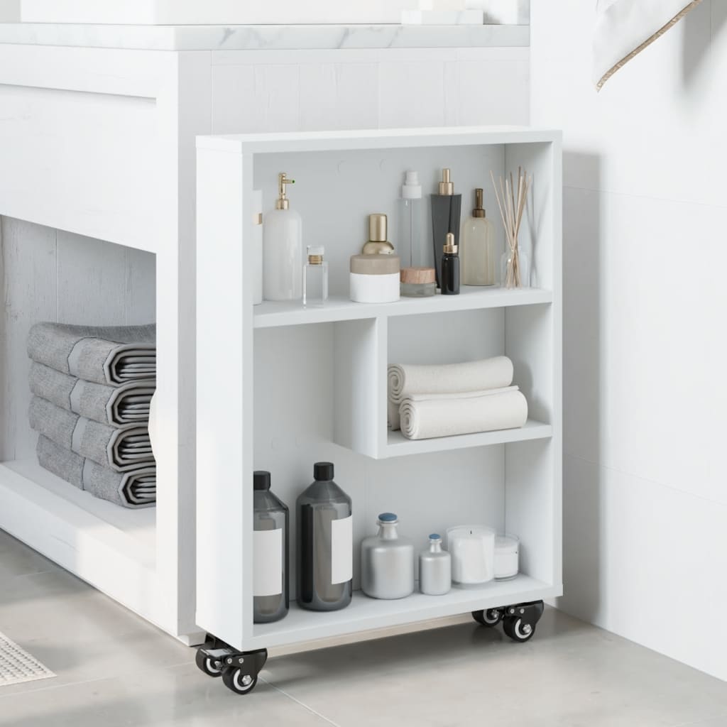 Carrello Portaoggetti Stretto Bianco 48x13x68 cm in Truciolato