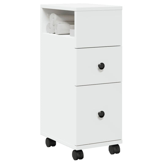 Mobile da Bagno Stretto con Ruote Bianco in Truciolato | homemem39