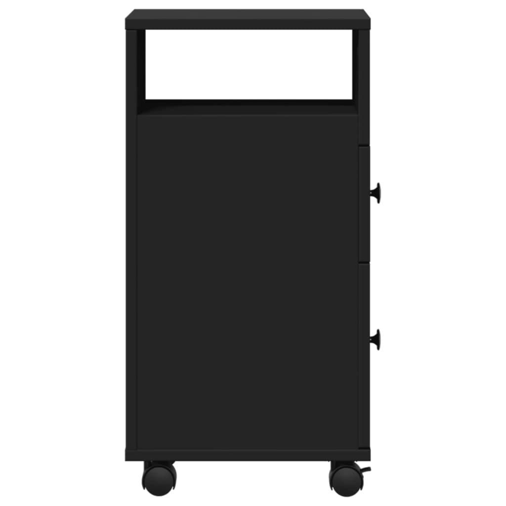 Mobile da Bagno Stretto con Ruote Nero in Truciolato | homemem39