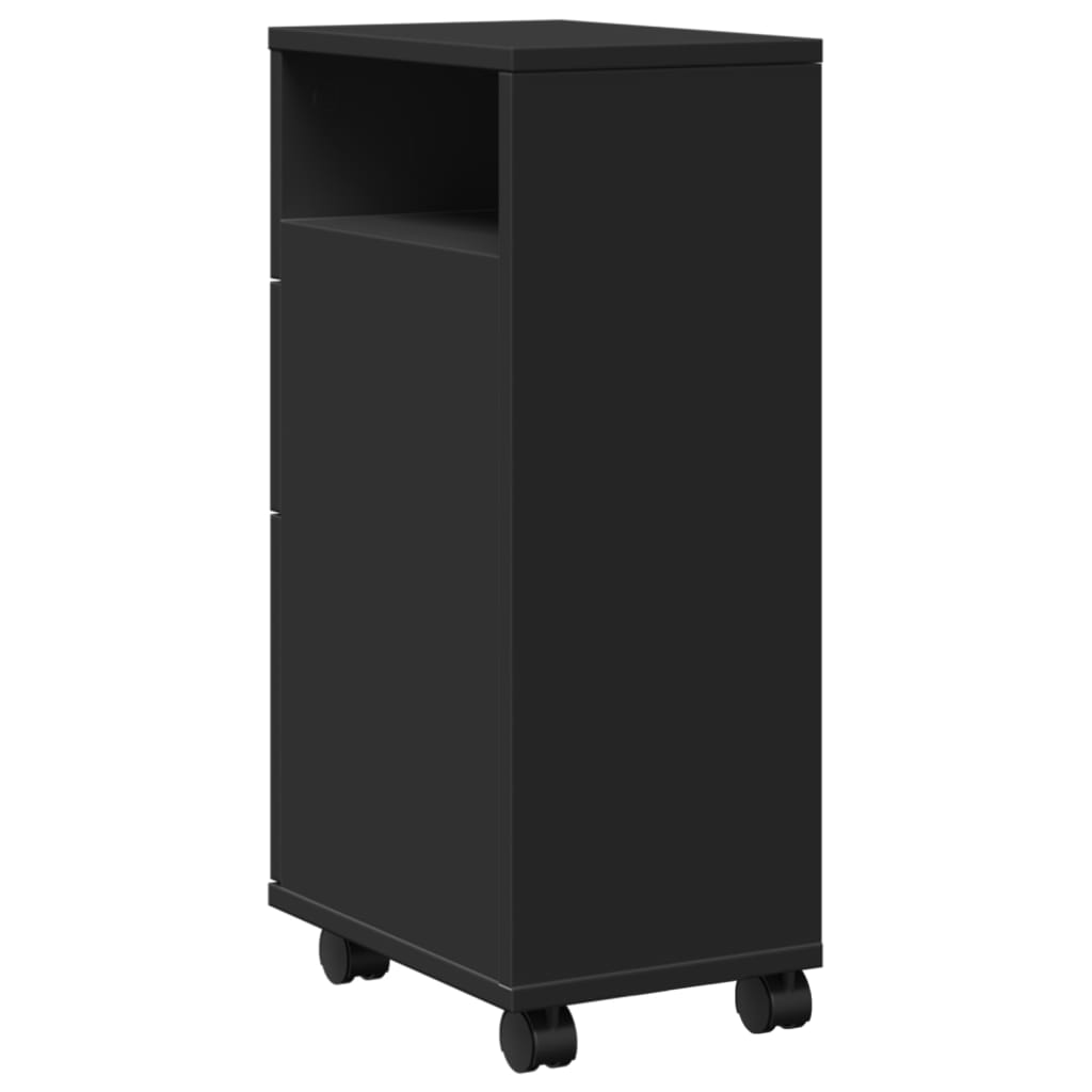 Mobile da Bagno Stretto con Ruote Nero in Truciolato | homemem39