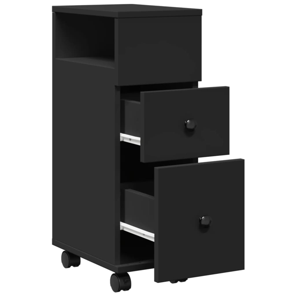 Mobile da Bagno Stretto con Ruote Nero in Truciolato | homemem39