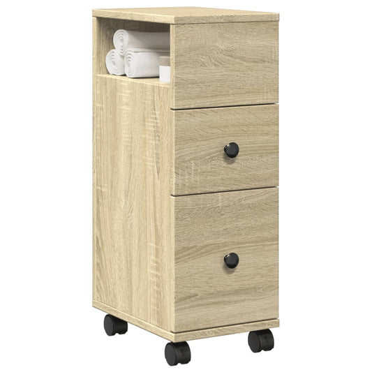 Mobile da Bagno Stretto con Ruote Rovere Sonoma in Truciolato | homemem39