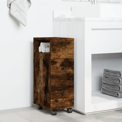 Mobile da Bagno Stretto con Ruote Rovere Fumo in Truciolato | homemem39