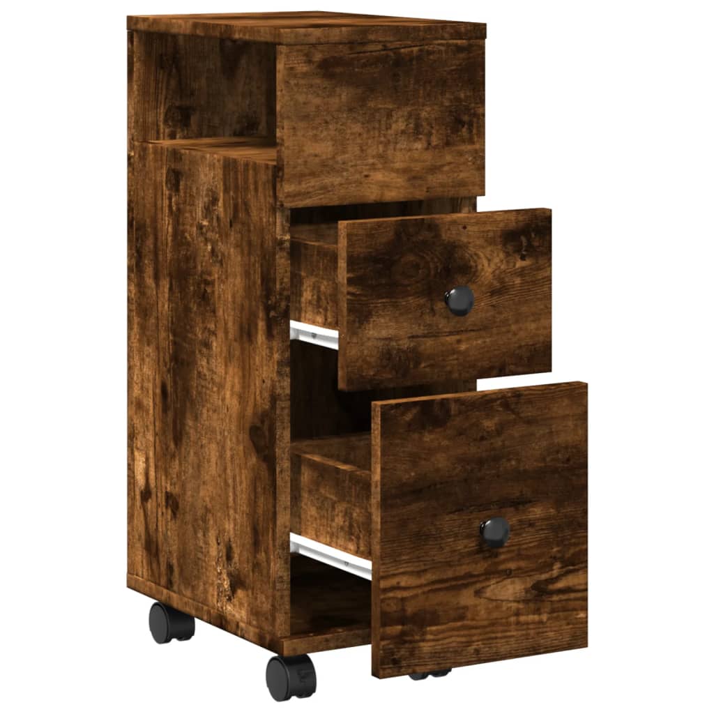 Mobile da Bagno Stretto con Ruote Rovere Fumo in Truciolato | homemem39
