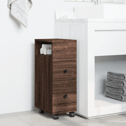 Mobile da Bagno Stretto con Ruote Rovere Marrone in Truciolato | homemem39