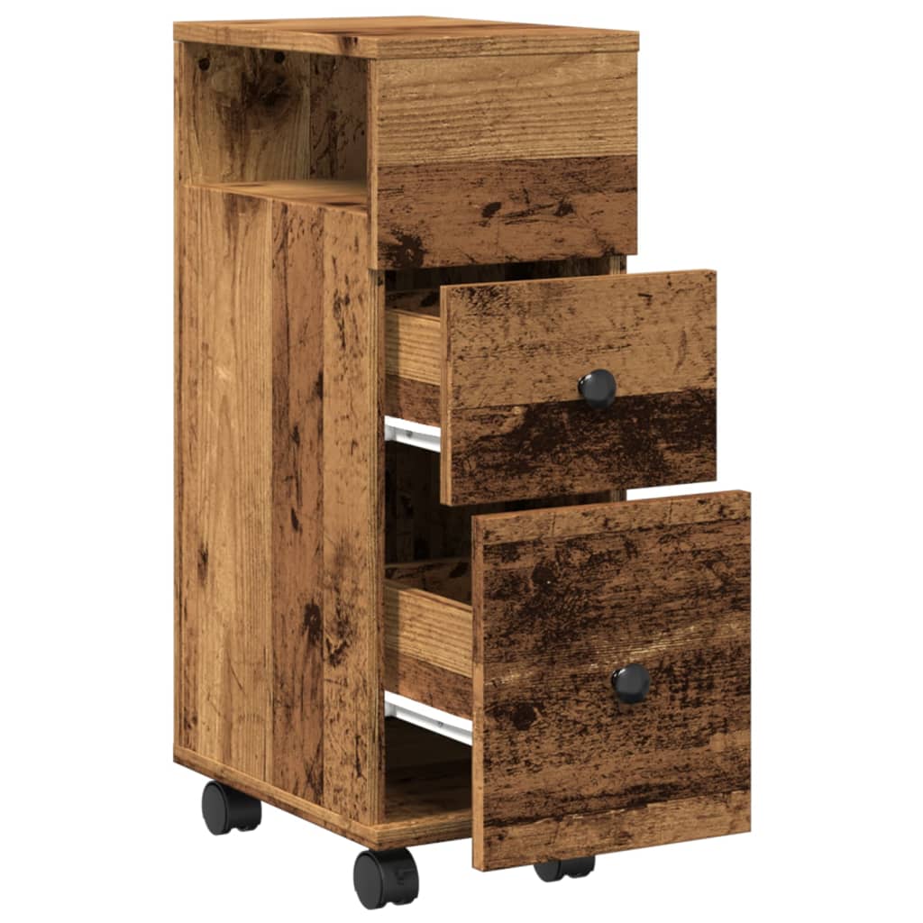 Mobile da Bagno Stretto con Ruote Legno Vecchio in Truciolato | homemem39