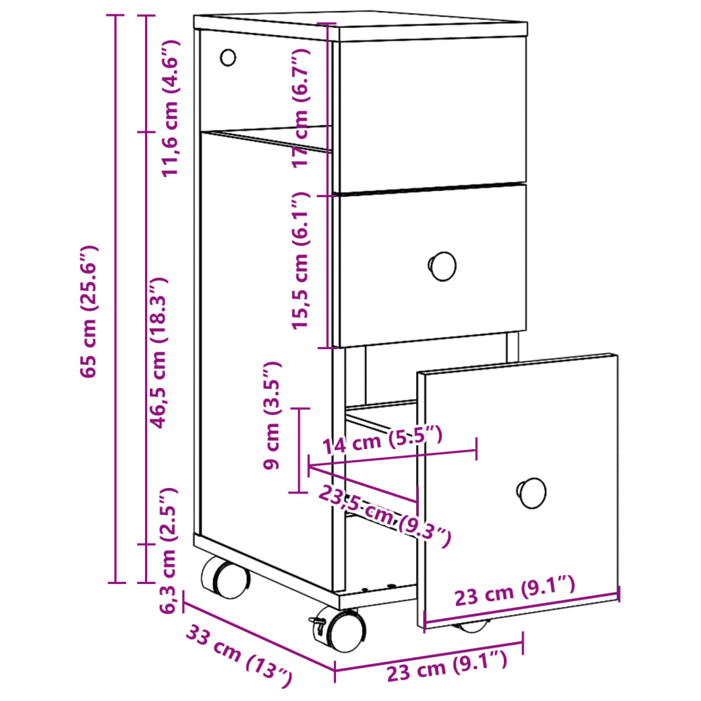 Mobile da Bagno Stretto con Ruote Legno Vecchio in Truciolato | homemem39