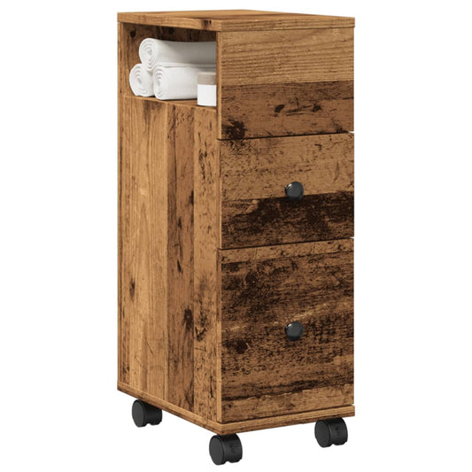 Mobile da Bagno Stretto con Ruote Legno Vecchio in Truciolato | homemem39