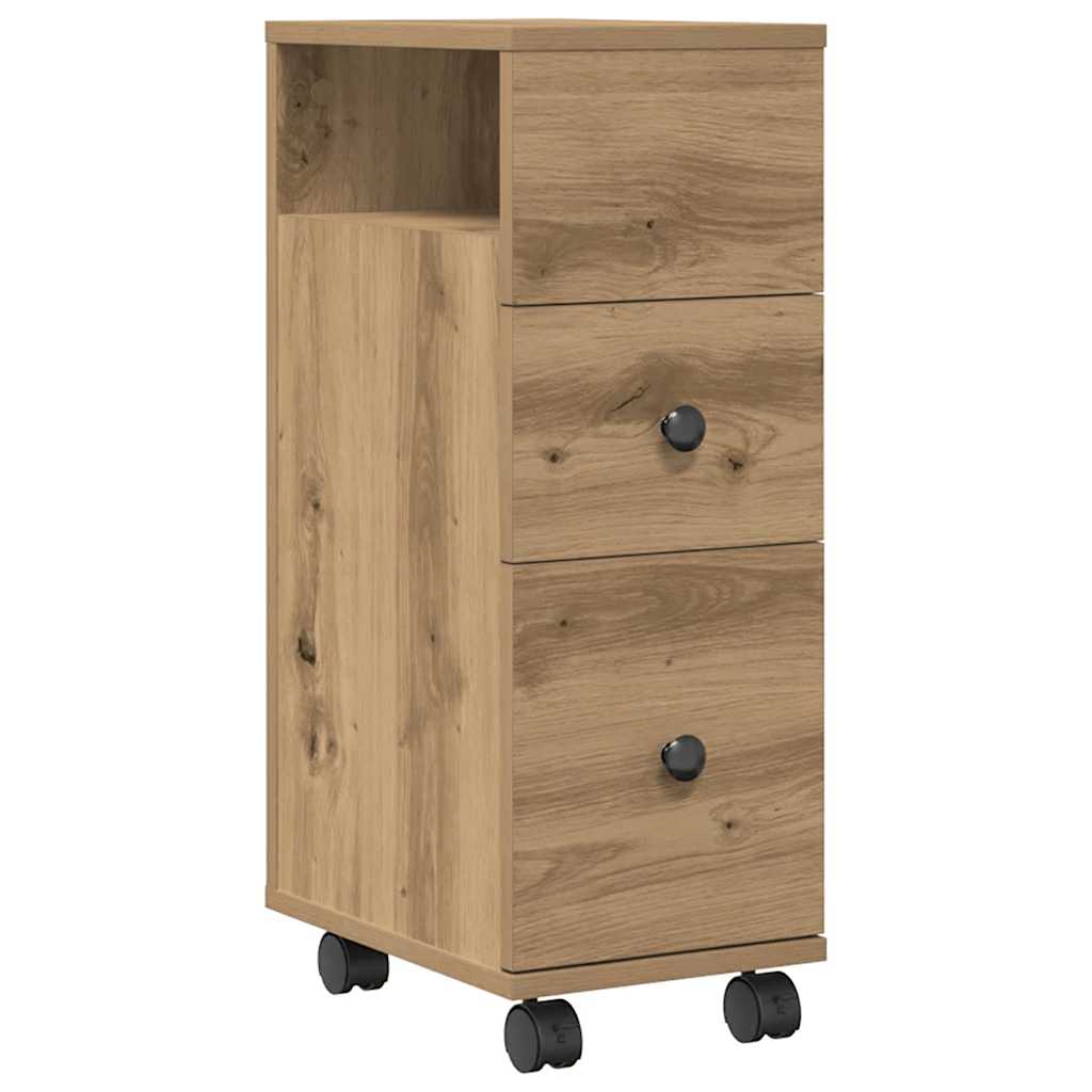 Mobile da Bagno Stretto con Ruote Rovere Artigianale Truciolato