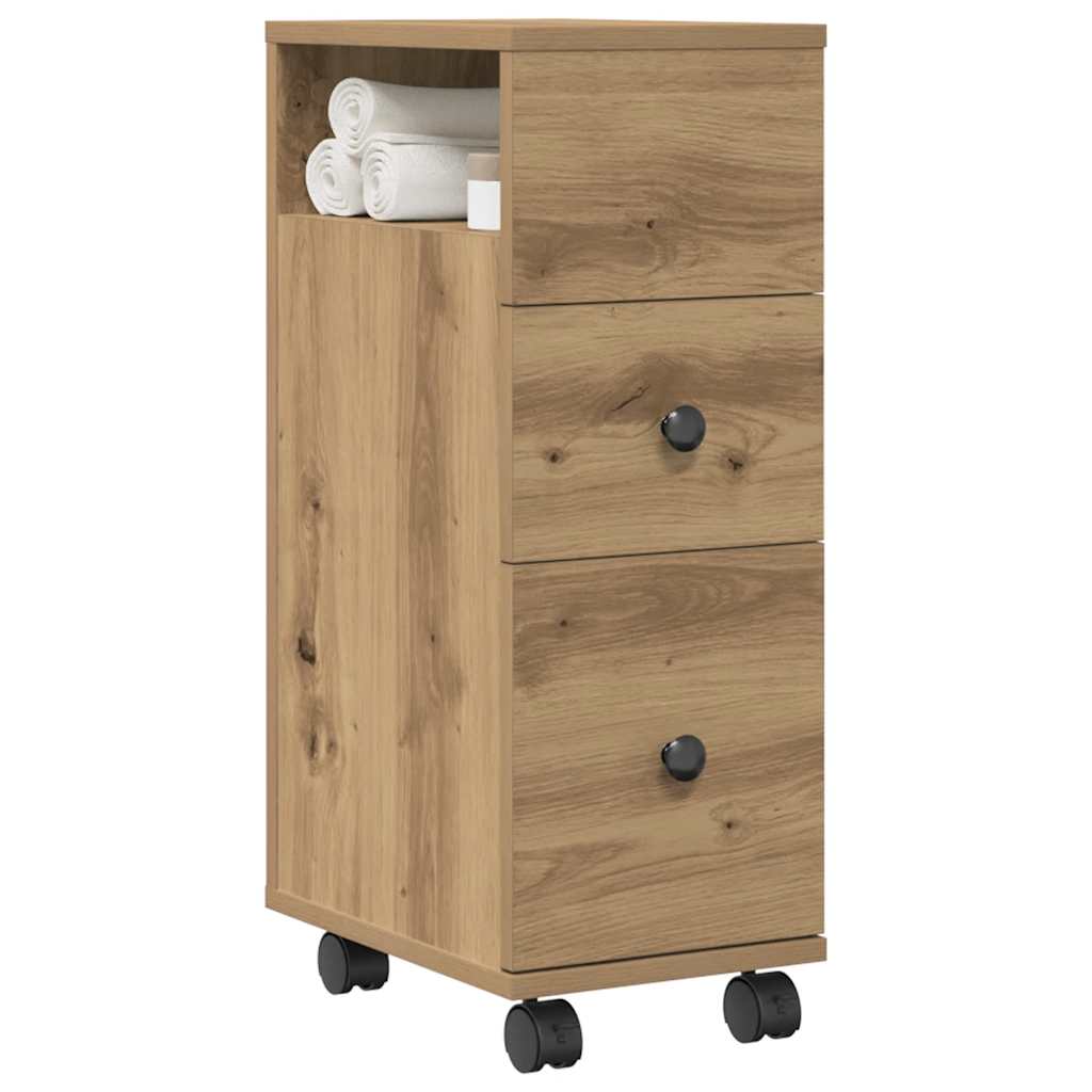 Mobile da Bagno Stretto con Ruote Rovere Artigianale Truciolato | homemem39
