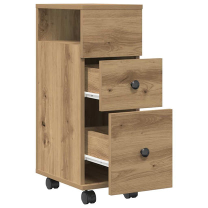 Mobile da Bagno Stretto con Ruote Rovere Artigianale Truciolato
