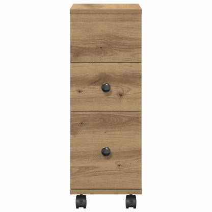 Mobile da Bagno Stretto con Ruote Rovere Artigianale Truciolato | homemem39