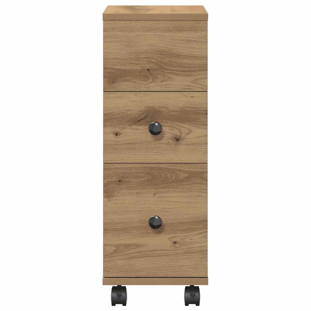 Mobile da Bagno Stretto con Ruote Rovere Artigianale Truciolato