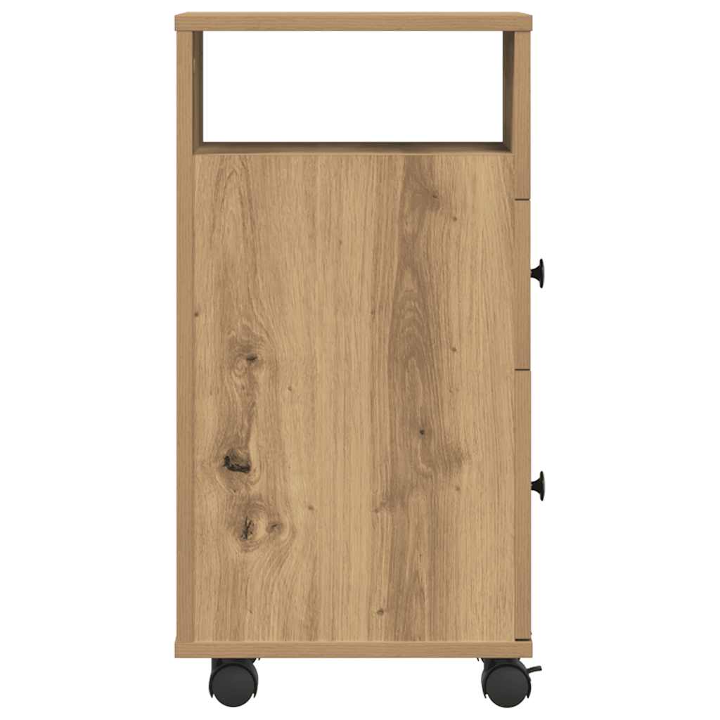 Mobile da Bagno Stretto con Ruote Rovere Artigianale Truciolato