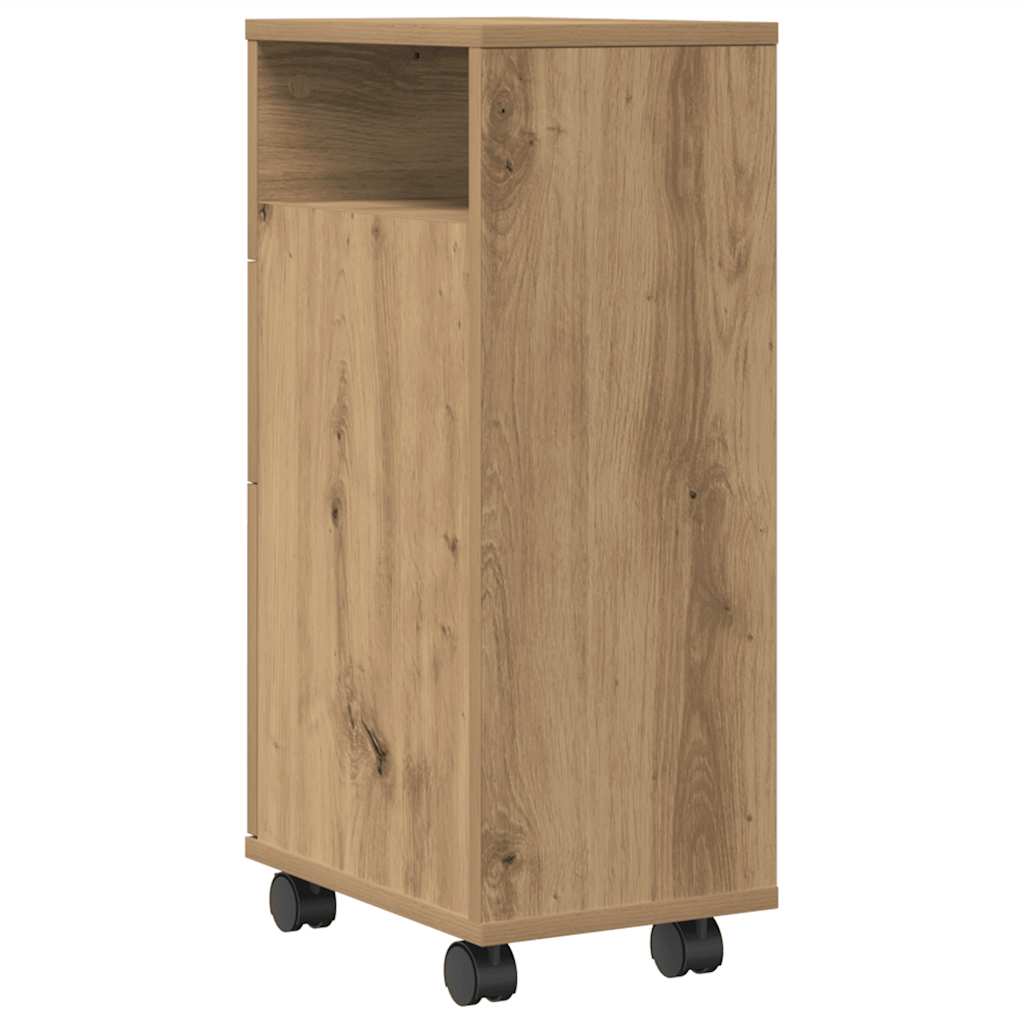 Mobile da Bagno Stretto con Ruote Rovere Artigianale Truciolato