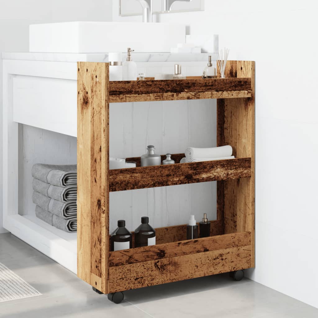 Carrello Stretto a 3 Livelli Legno Antico in Truciolato - homemem39