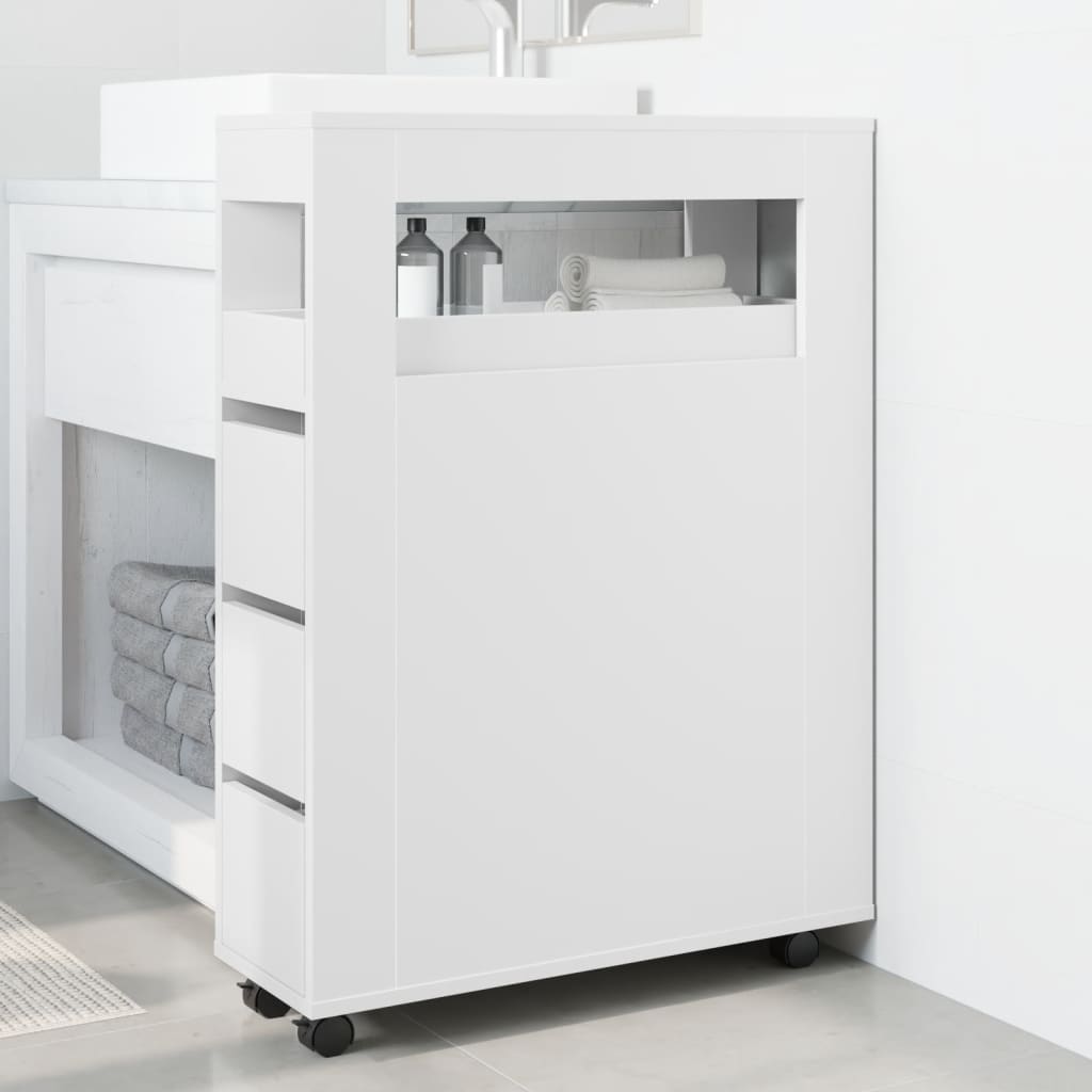 Mobile da Bagno Stretto con Ruote Bianco in Truciolato | homemem39