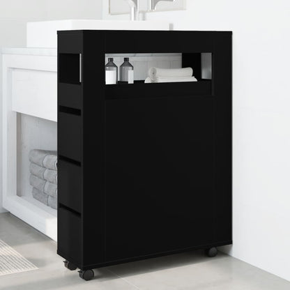 Mobile da Bagno Stretto con Ruote Nero in Truciolato | homemem39