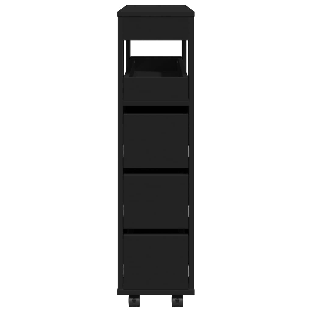 Mobile da Bagno Stretto con Ruote Nero in Truciolato | homemem39