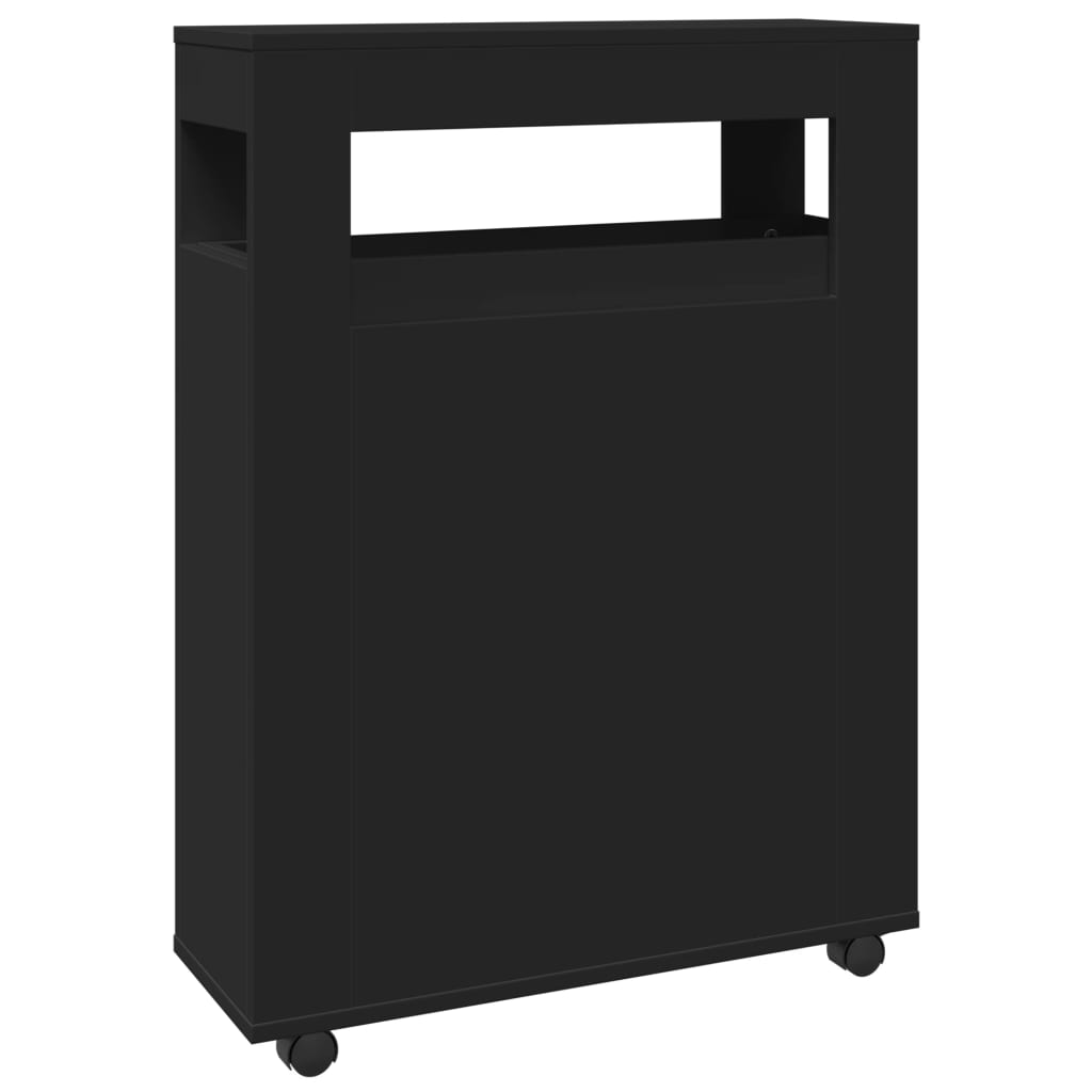 Mobile da Bagno Stretto con Ruote Nero in Truciolato | homemem39