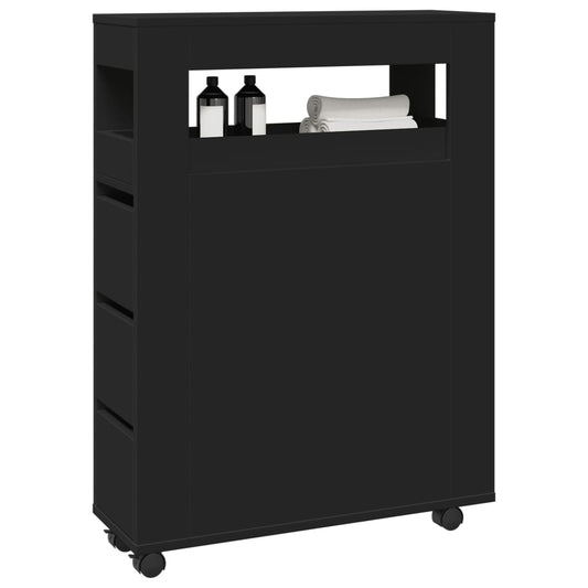 Mobile da Bagno Stretto con Ruote Nero in Truciolato | homemem39