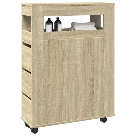 Mobile da Bagno Stretto con Ruote Rovere Sonoma in Truciolato | homemem39