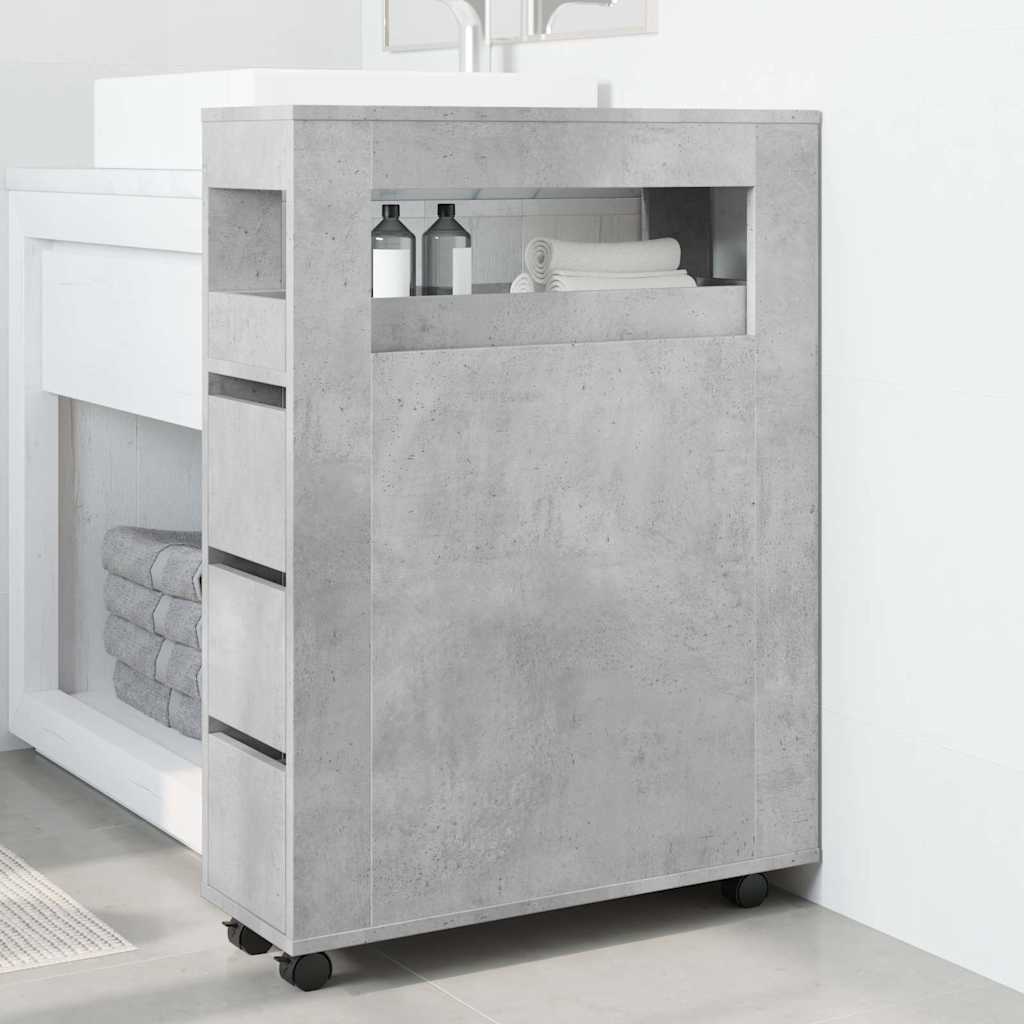 Mobile da Bagno Stretto con Ruote Grigio Cemento in Truciolato | homemem39