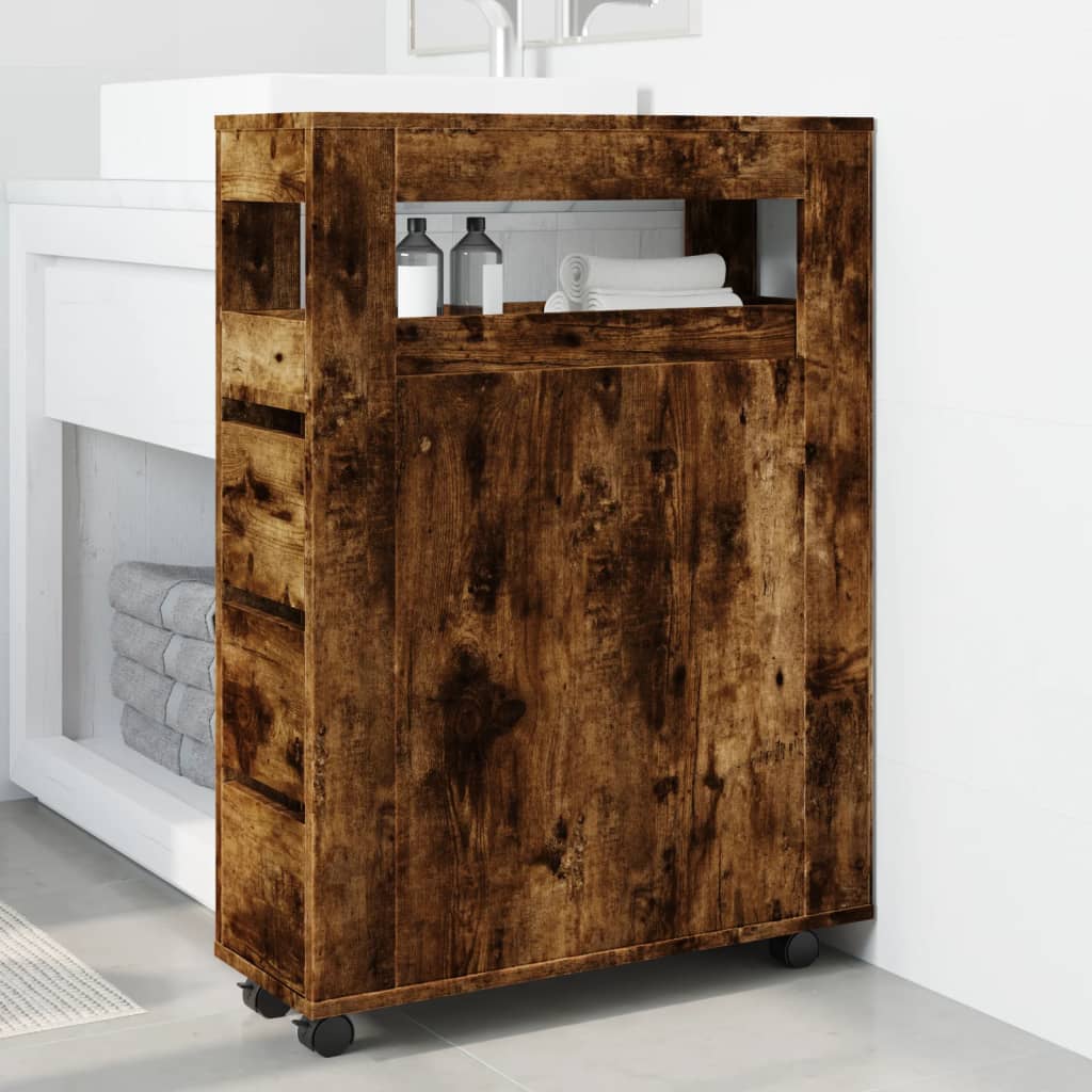 Mobile da Bagno Stretto con Ruote Rovere Fumo in Truciolato | homemem39