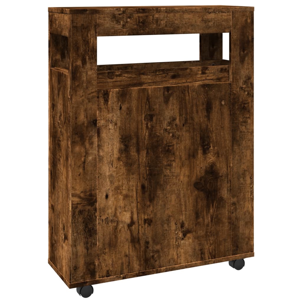 Mobile da Bagno Stretto con Ruote Rovere Fumo in Truciolato | homemem39