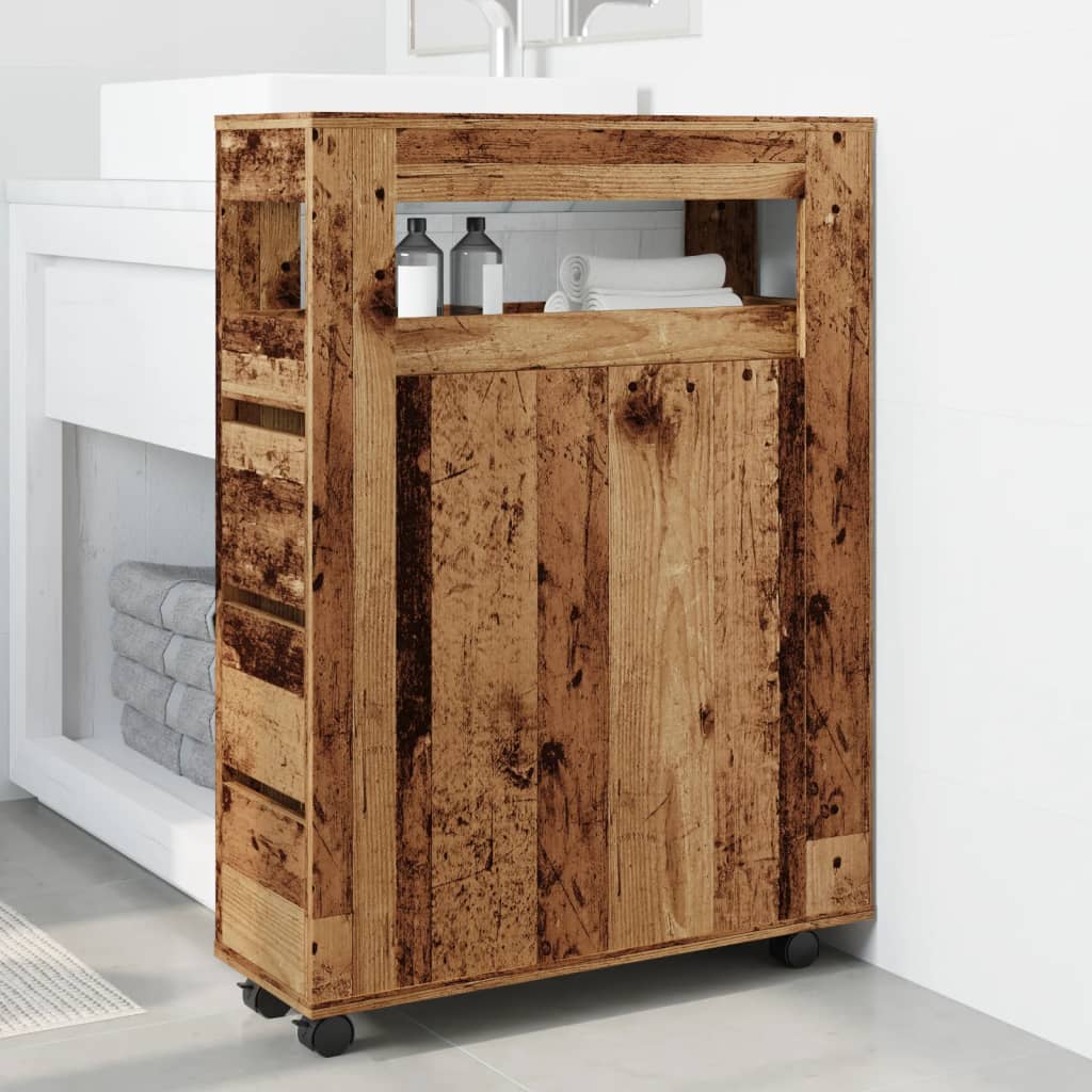 Mobile da Bagno Stretto con Ruote Legno Vecchio in Truciolato | homemem39