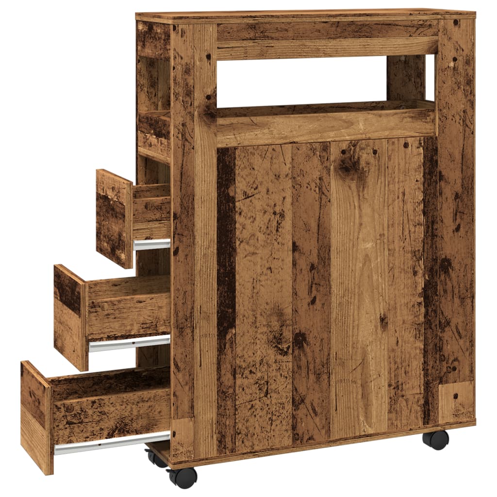 Mobile da Bagno Stretto con Ruote Legno Vecchio in Truciolato | homemem39