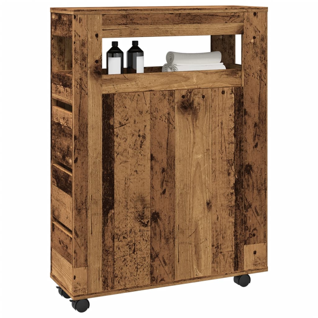 Mobile da Bagno Stretto con Ruote Legno Vecchio in Truciolato | homemem39