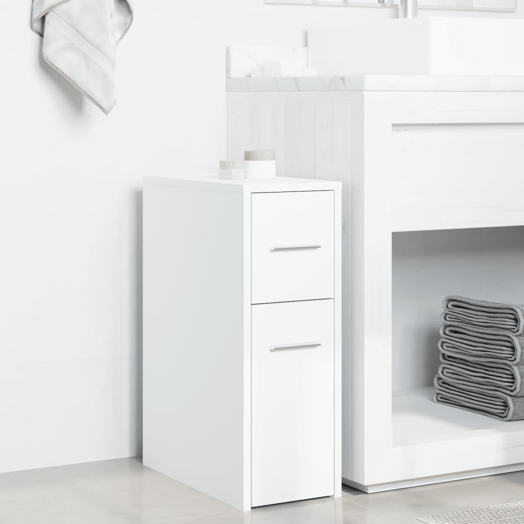 Armadietto da Bagno Stretto con Ruote Bianco in Truciolato | homemem39